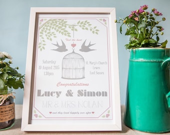 Lovebirds Personalised Wedding Day Print