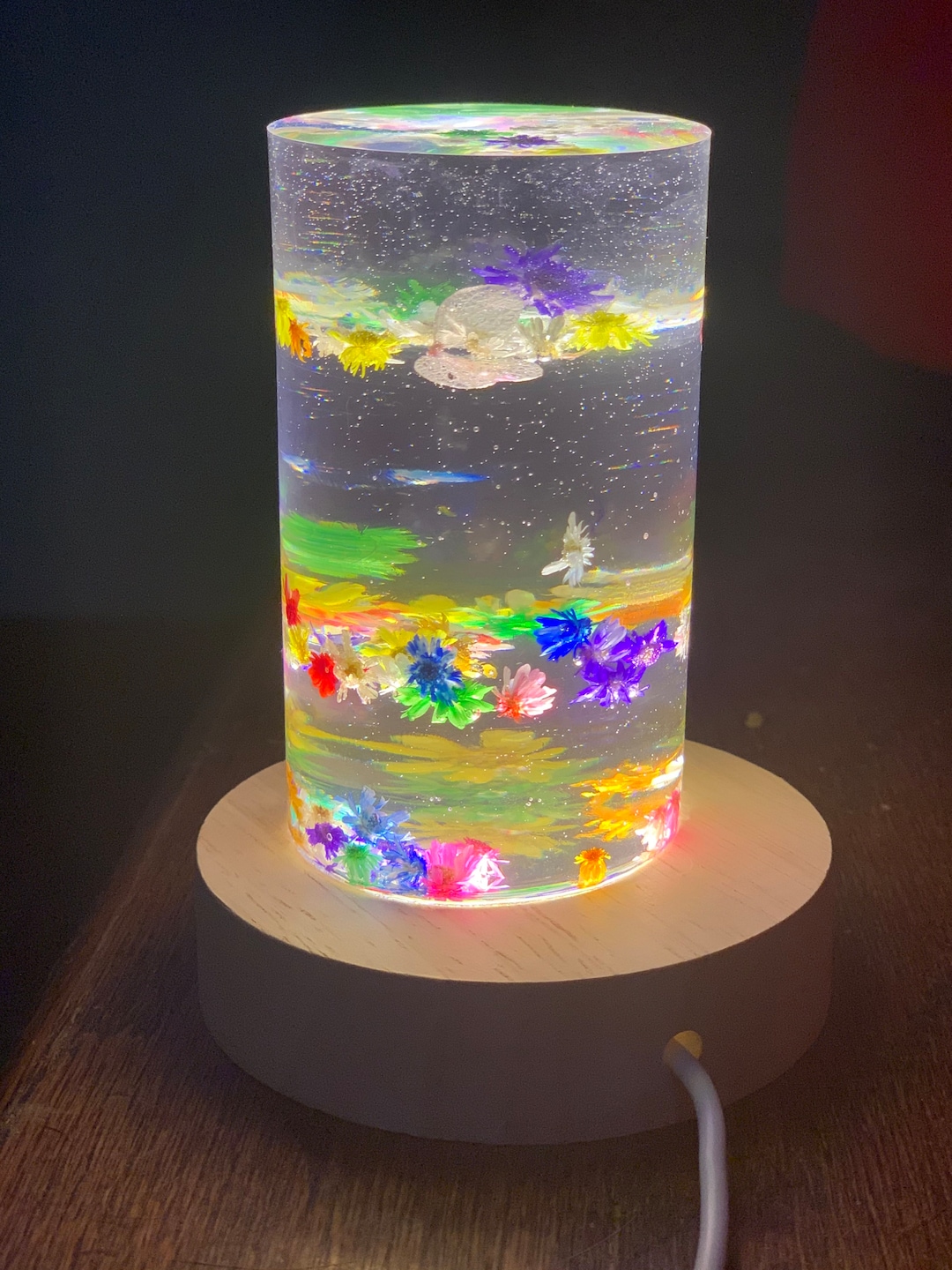 USB Night Light With Resin and Flowers - Etsy