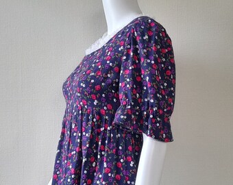 Vintage Purple Dress Summer Festival, 1970s Boho Ditsy Floral Print Hippy Dresses, Long Midi Dress Prairie, 34" Bust