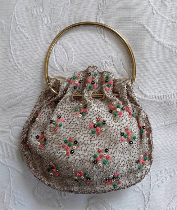 ANTIQUE HANDBAG | Pretty coloured beaded purse wi… - image 2