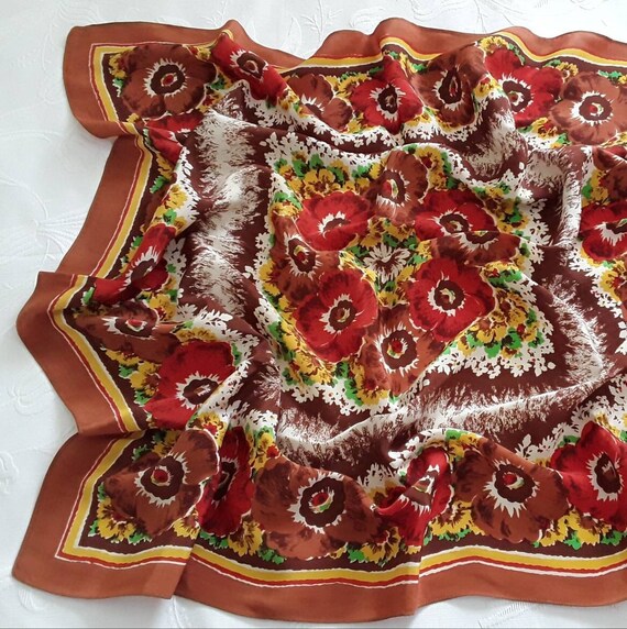 Large Vintage Scarf Womens Square Headscarf Colou… - image 5