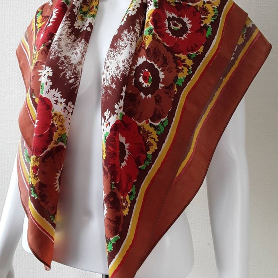 Large Vintage Scarf Womens Square Headscarf Colou… - image 2
