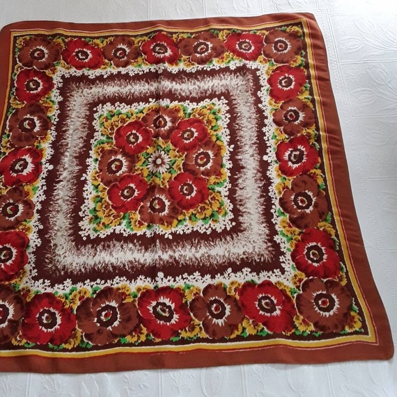 Large Vintage Scarf Womens Square Headscarf Colou… - image 3