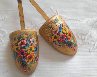 Vintage Shoe Shapers, Gilded Vibrant Floral Designs, Women's Edwardian Footwear, Freesize
