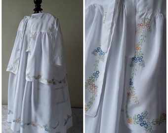 Girls Dress and Jacket, Vintage 1950s White Silky Outfit, Hand Embroidered Detail, 50s Two Piece Set, Theatre TV Stage Costume