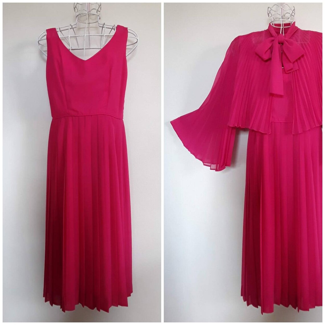 VINTAGE DRESS & JACKET cerise pink sleeveless dress with | Etsy