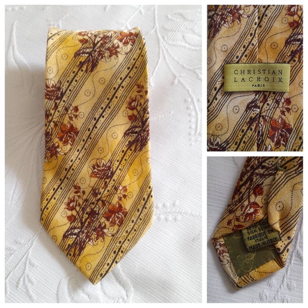 French Silk Neck Tie Christian Lacroix Paris, 1980s Mens Tie 100% Silk, Vintage Wedding Necktie,  80s Suit Accessories