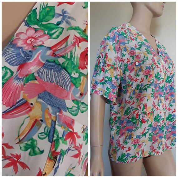 Vintage BLOUSE 1980s mondi Shirt Colourful FLORAL/