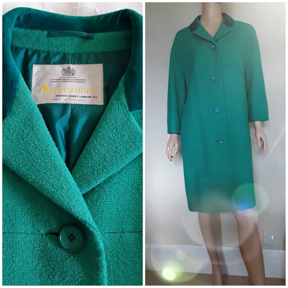 VINTAGE COAT 60s Jade Green Wool Boucle from "Aqua