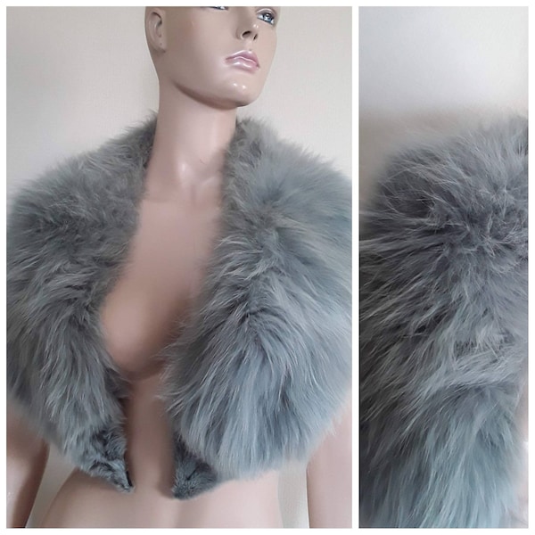 BLUE GREY Fox Fur Stole 40s Vintage Real Fur Collar Thick Soft Fur Turquoise/Blue/Grey Shades Needs Lining TV Theatre Stage Production