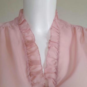 Vintage Pink Blouse, Genuine 1970s Sheer Nylon Short Sleeve Blouse, See-Through Dusky Pink Top, Unique Lightweight Summer Blouse