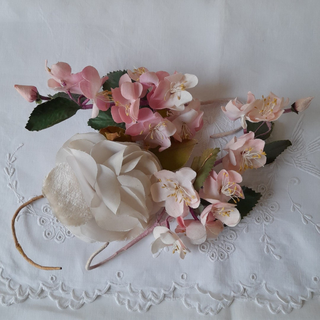 Antique Silk Flowers X 3, Vintage Millinery Embellishments, Three Pink