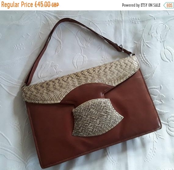 1940s LEATHER and SNAKESKIN HANDBAG Vintage Fortie