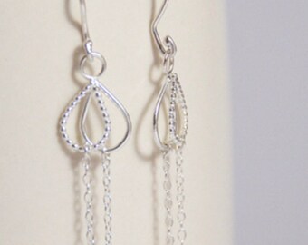Silver Petal Drop Earrings