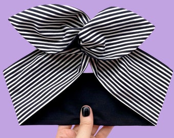 Wired Black and White Stripe Beetlejuice Head Scarf by Miss Cherry Makewell - Rockabilly Vintage Pin Up Style Headband Hairband Hair Tie