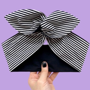 Wired Black and White Stripe Beetlejuice Head Scarf by Miss Cherry Makewell - Rockabilly Vintage Pin Up Style Headband Hairband Hair Tie