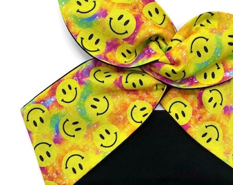 Wired Smiley Face Head Scarf by Miss Cherry Makewell - Multicoloured Acid Rave - Rockabilly Vintage Pin Up Style Headband Hairband Hair Tie