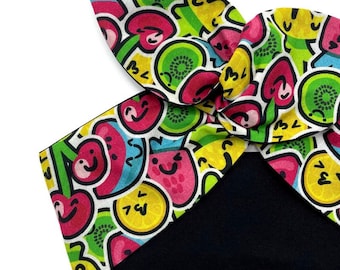 Wired Kawaii Juicy Fruits Head Scarf by Miss Cherry Makewell - Multicoloured & Black - Rockabilly Alternative Pin Up Style Headband Hairband