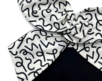 Wired Abstract Squiggly Lines Head Scarf by Miss Cherry Makewell - Black & White - Rockabilly Headband - Vintage Pin Up Style Hairband