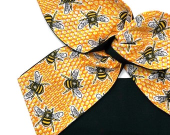 Wired Bumble Bee Head Scarf by Miss Cherry Makewell - Black Yellow & Orange Hair Tie - Rockabilly Headband - Vintage Pin Up Style Hairband