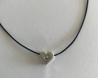 Silver 10mm monogram heart charm on wax cord