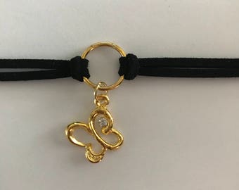 Black Faux Suede necklace with hollow buttefly charm