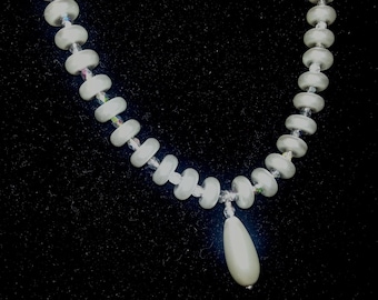 Silver Glass Pearl and crystal Necklace and Earring set