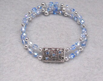 Blue Crystal and Silver 2 strand Bracelet