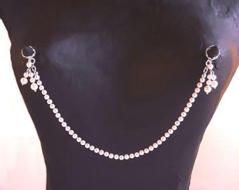 NO Pierce Pearl Nipple Chains with Dangles with or without Sterling Silver Rings or Clips