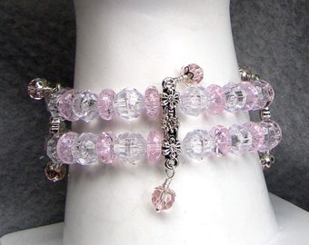 Pink and pretty 2 strand stretch bracelet with sparkling crystal accents