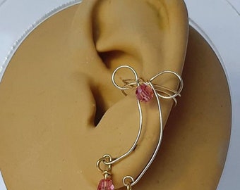 Gold-filled Bow Ear Cuff with crystal dangles