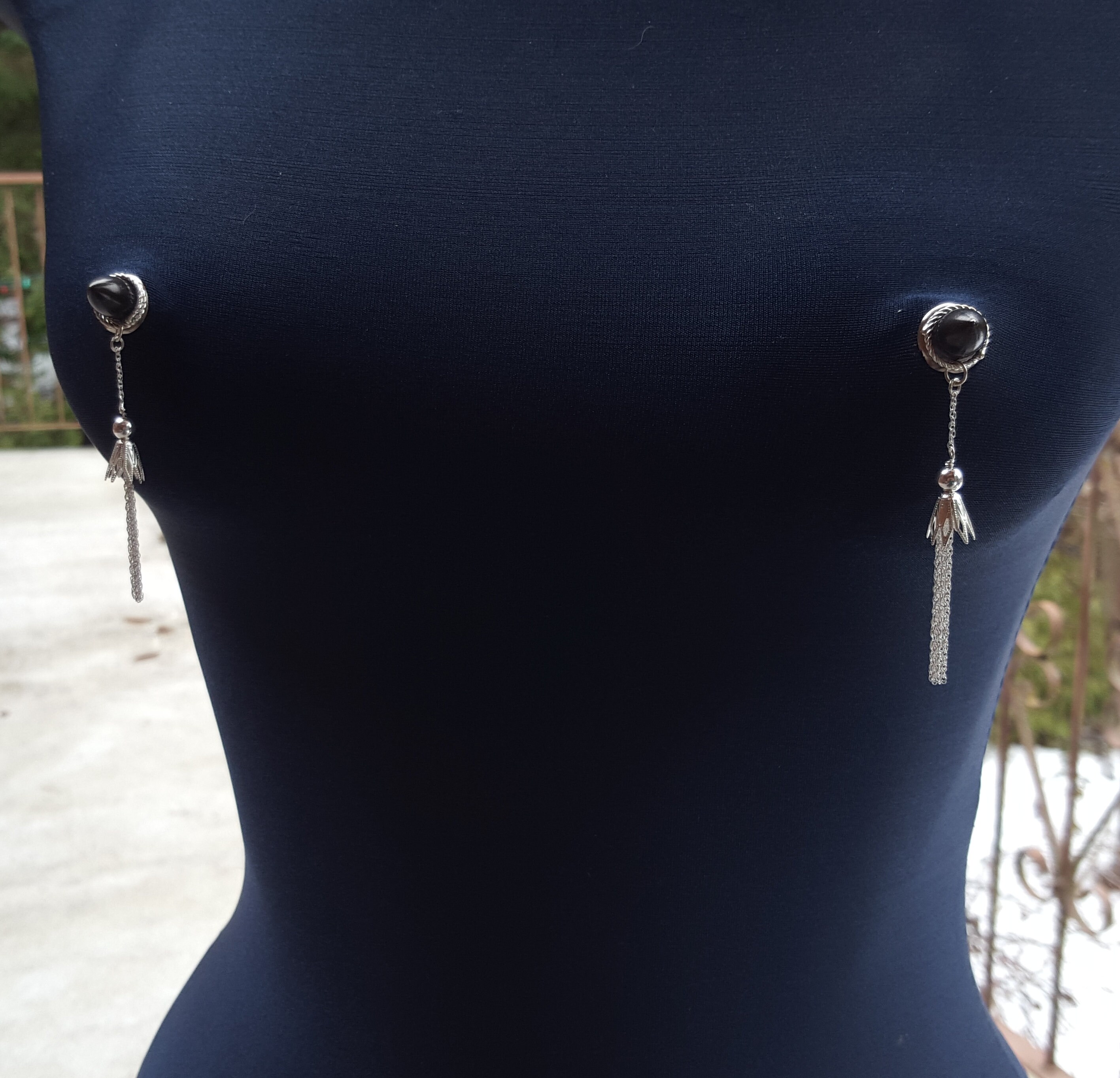 Non Piercing Sterling Silver Tassel Nipple Dangles Etsy