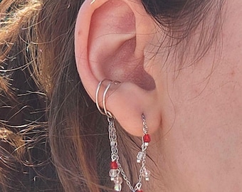 No Pierce Silver Plated Ear Cuff with Pierced Dangle accented with crystal drops