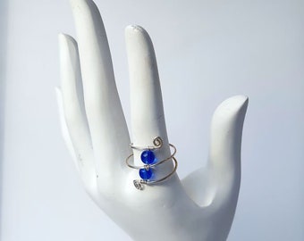 Sterling Silver Statement Ring with Blue Quartz, Green Jade or Rainbow Moonstone lustrous gemstones. Christmas, Valentines