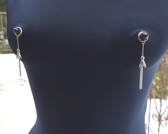 No Pierce Nipple Tassels. Sterling Silver. Sold with or without nipple rings
