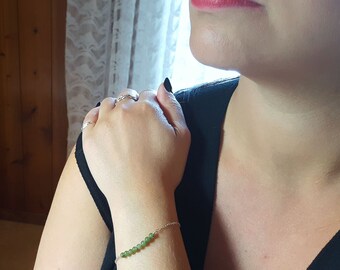 Gemstone Bar Bracelet. Sterling Silver, Minimalist style, Green BC Jade, Tiger Eye or Iolite gems. Gift for her, Bridal, Christmas