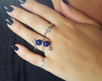 Sterling Silver Statement Ring with A grade Lapis Lazuli or Ruby gemstones. Christmas, Valentines