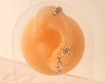 Sterling Silver No Pierce Bow Ear Cuff with crystal dangles