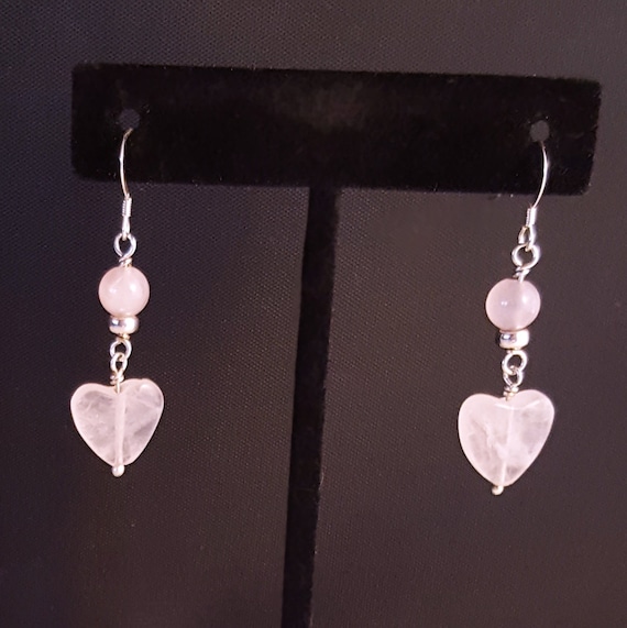 Hematite Hearts With Sterling Silver Heart Dangles - Dangle Earrings
