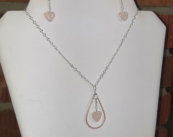 Gemstone Heart pendant Necklace and Earrings. Sweet and stylish