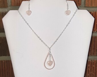 Gemstone Heart pendant Necklace and Earrings. Sweet and stylish