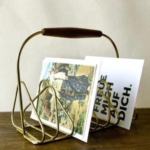 Napkin Stand Napkin holder Letter holder made of metal, gold-colored MID CENTURY Teak