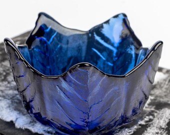 Vintage Cobalt Blue Glass Bowl: Tulip Candle Holder, Spanish Recycled Glass