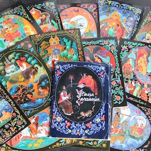 Vintage sprookjespostkaartenset Poesjkin-sprookjesillustraties Palekh-kunst Verzamelbare ansichtkaartenset