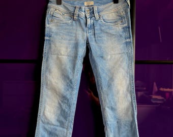 Vaqueros vintage Pepe Jeans de tiro bajo y corte acampanado: Denim lavado a la piedra W29 L32