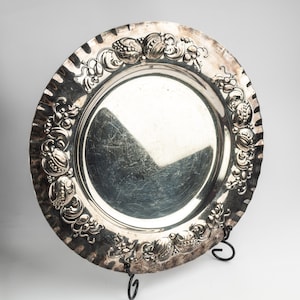 Vintage serving tray Round metal vanity tray Decorative serving platter