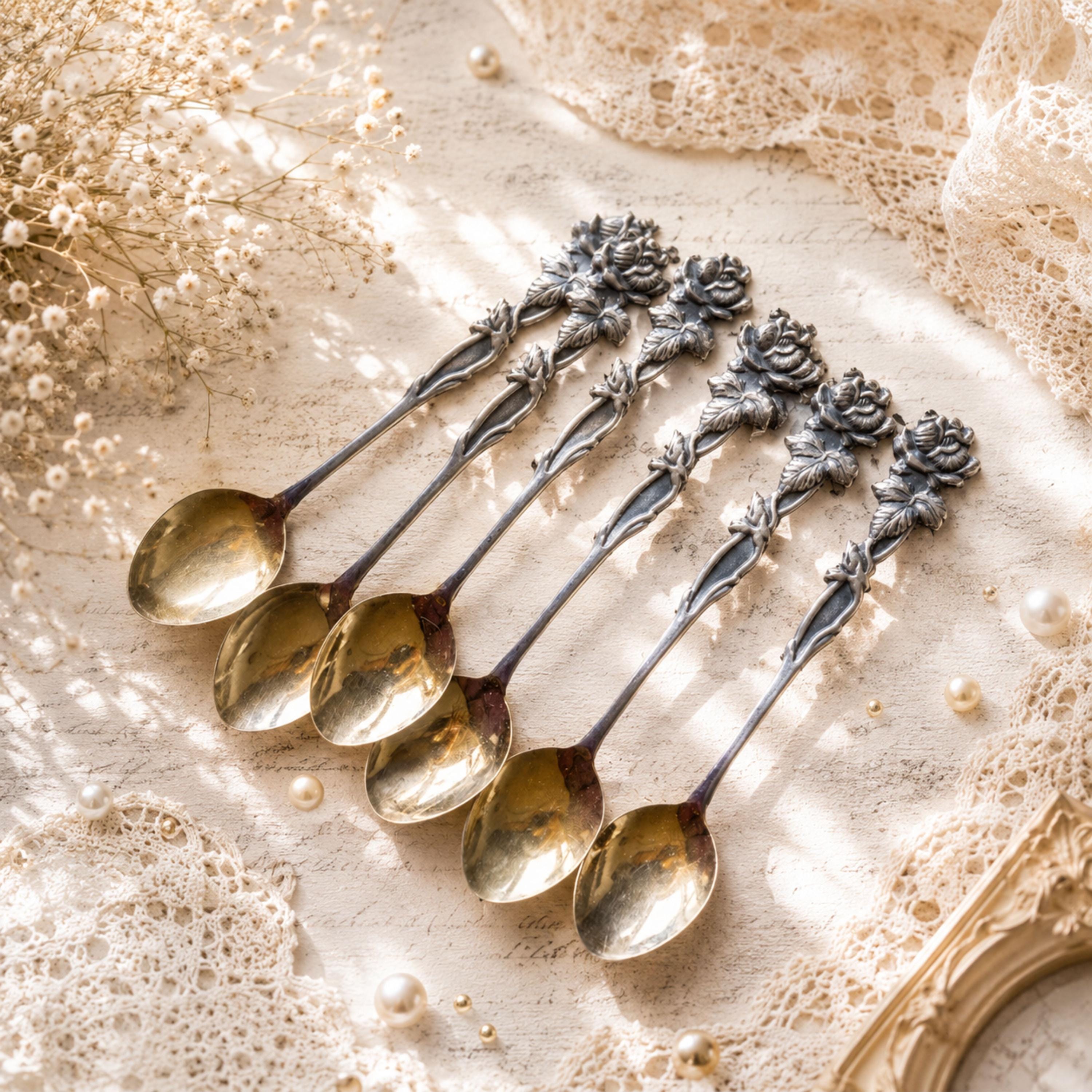 【Vintage】 Floral Teaspoons Vintage Floral Tea Spoons Set: Silver & Gold Plated, USSR 1980s - Etsy