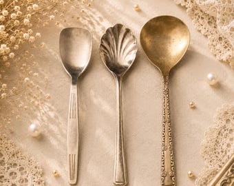 Cucharas de azúcar vintage bañadas en plata – Cubiertos para servir, accesorios para fotos