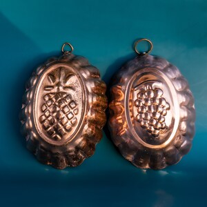2x Vintage copper molds fruit Copper jello molds vintage Farmhouse kitchen wall decor ideas