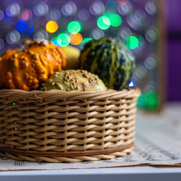 Panier vintage en rotin Bol décoratif d'art populaire Panier de rangement de fruits en osier